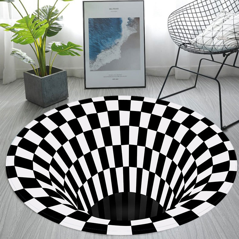 Round 3D Visual Trap Pattern Carpet Computer Chair Cushion Round Door Mat Chair Mat Floor Protector