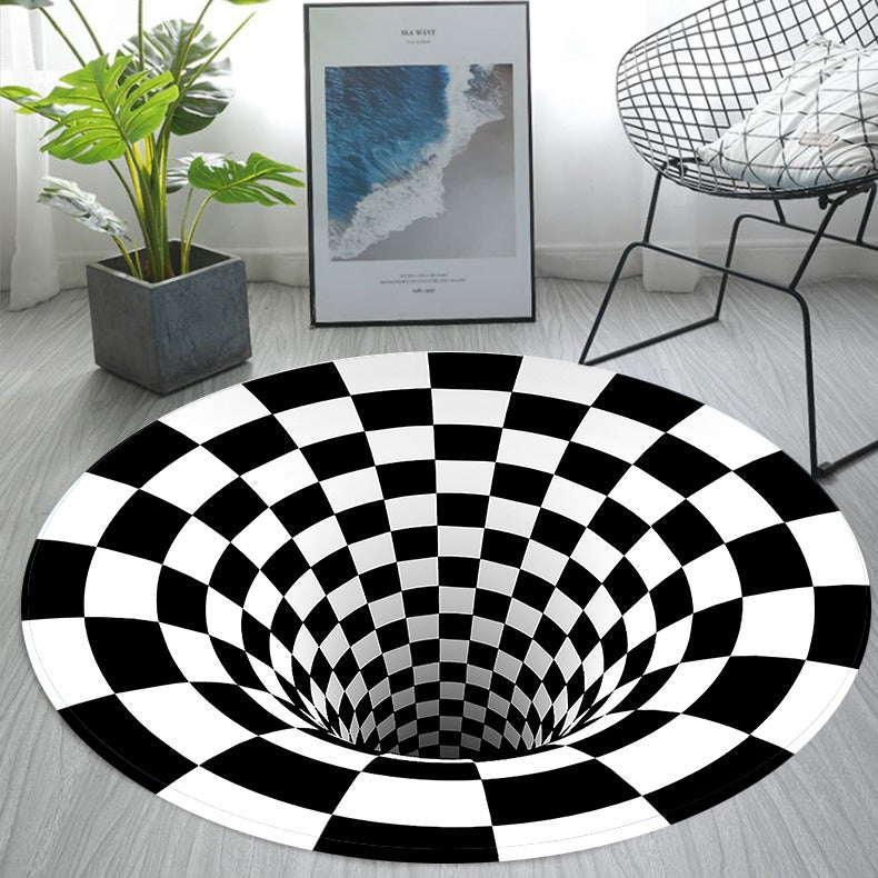 Round 3D Visual Trap Pattern Carpet Computer Chair Cushion Round Door Mat Chair Mat Floor Protector(Bulk 3 Sets)