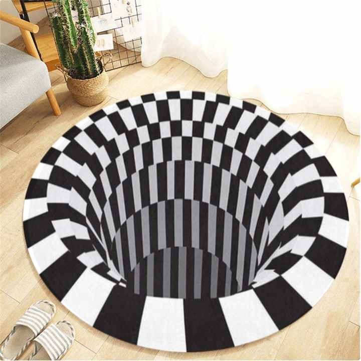 Round 3D Visual Trap Pattern Carpet Computer Chair Cushion Round Door Mat Chair Mat Floor Protector