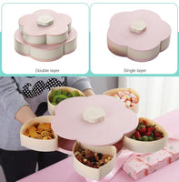 Double Deck Snack Box Flower Shaped Rotating Candy Serving Containers with Phone Holder, 10 Grid Creative Snacks Storage Tray for Dried Fruit, Nuts, Chips, Olives