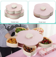 Double Deck Snack Box Flower Shaped Rotating Candy Serving Containers with Phone Holder, 10 Grid Creative Snacks Storage Tray for Dried Fruit, Nuts, Chips, Olives(Bulk 3 Sets)