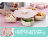 Double Deck Snack Box Flower Shaped Rotating Candy Serving Containers with Phone Holder, 10 Grid Creative Snacks Storage Tray for Dried Fruit, Nuts, Chips, Olives