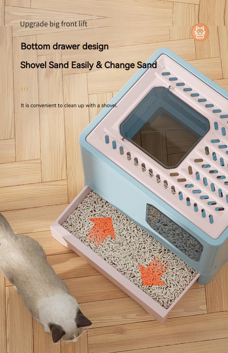 Foldable Cat Litter Box With Lid Kitty Toilet Top Entry Enclosed Cat Potty Anti/Splashing Covered Drawer Type Pet Litter Pan with Cats Litter Scoop(10 Pack)