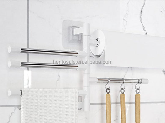 Towel Bathroom Free Punching Wall Hanging Rotating Towel, Storage Rack Stainless Steel Organizer Shelf Hanging Towel Holders