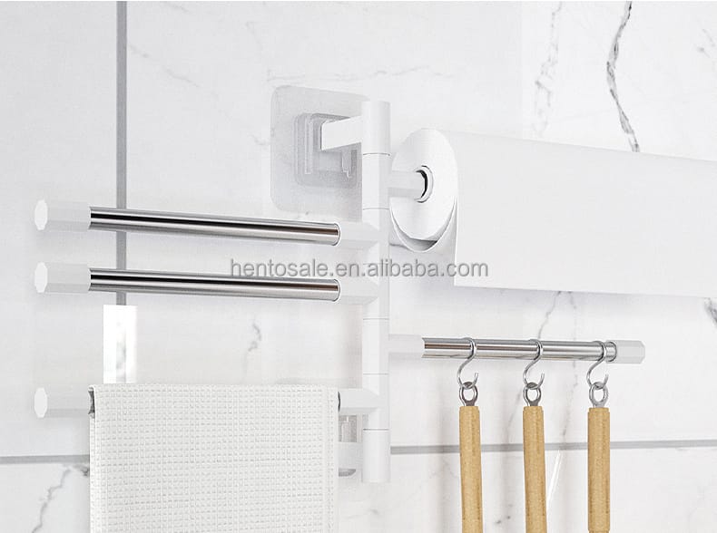 Towel Bathroom Free Punching Wall Hanging Rotating Towel, Storage Rack Stainless Steel Organizer Shelf Hanging Towel Holders(Bulk 3 Sets)