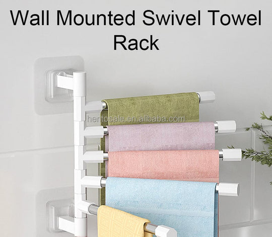 Towel Bathroom Free Punching Wall Hanging Rotating Towel, Storage Rack Stainless Steel Organizer Shelf Hanging Towel Holders(Bulk 3 Sets)