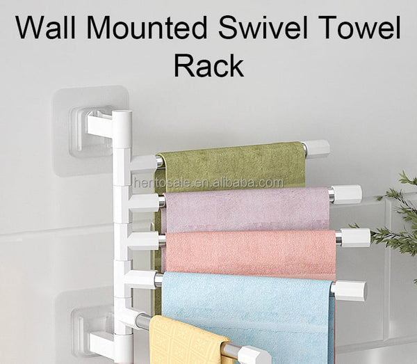 Towel Bathroom Free Punching Wall Hanging Rotating Towel, Storage Rack Stainless Steel Organizer Shelf Hanging Towel Holders