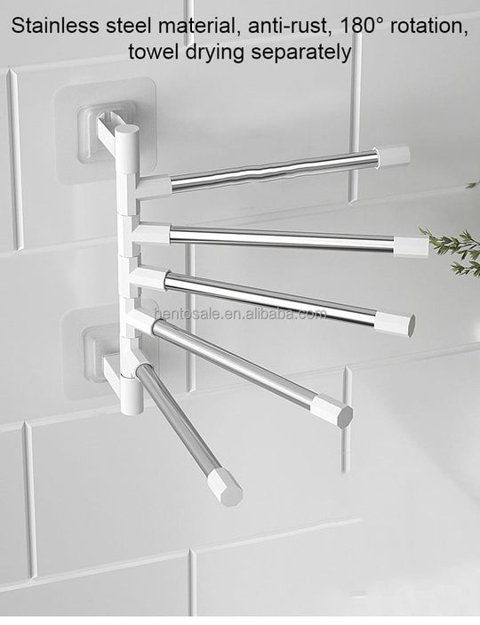 Towel Bathroom Free Punching Wall Hanging Rotating Towel, Storage Rack Stainless Steel Organizer Shelf Hanging Towel Holders