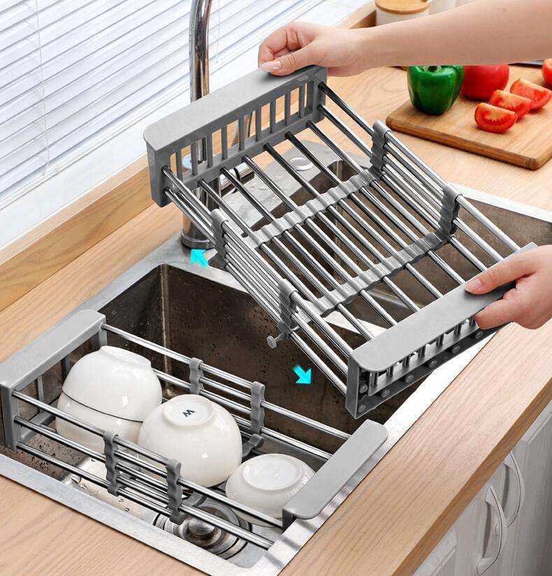 Retractable  Kitchen Sink Stainless Steel Drainer Rack Vegetable Fruit Basket Drain Storage Rack Dishwasher Shelf