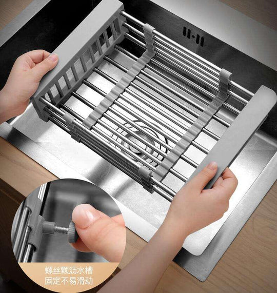 Retractable  Kitchen Sink Stainless Steel Drainer Rack Vegetable Fruit Basket Drain Storage Rack Dishwasher Shelf