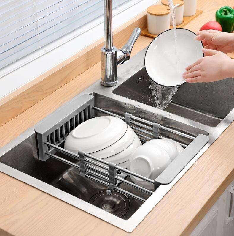 Retractable  Kitchen Sink Stainless Steel Drainer Rack Vegetable Fruit Basket Drain Storage Rack Dishwasher Shelf