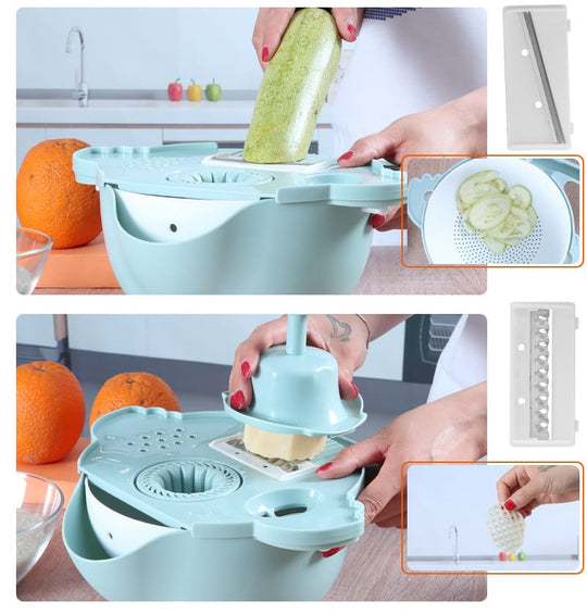 Multifunctional Chopper & 9 in 1 Slicer Vegetable Slicer Drain basket Vegetable Cutter and anual Vegetable Chopper.