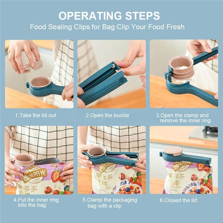 Bag Clips Plastic Removable Rotating Lid Large Discharge Nozzle Seal And Pour Food Storage Snack Bag Clips