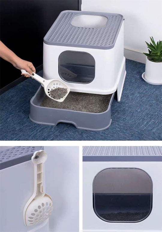 Cat Litterbox,Self Cleaning / Cat Supplies for Indoor Cats, Liners Elastic Grey Close Cat Litter Box Drawers Liding House Tilt With Scoop