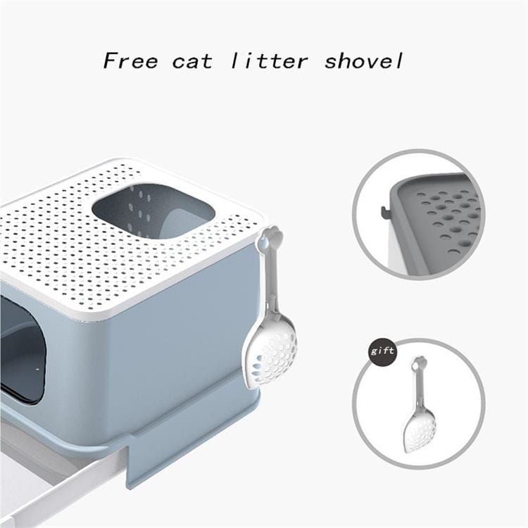 Cat Litterbox,Self Cleaning / Cat Supplies for Indoor Cats, Liners Elastic Grey Close Cat Litter Box Drawers Liding House Tilt With Scoop