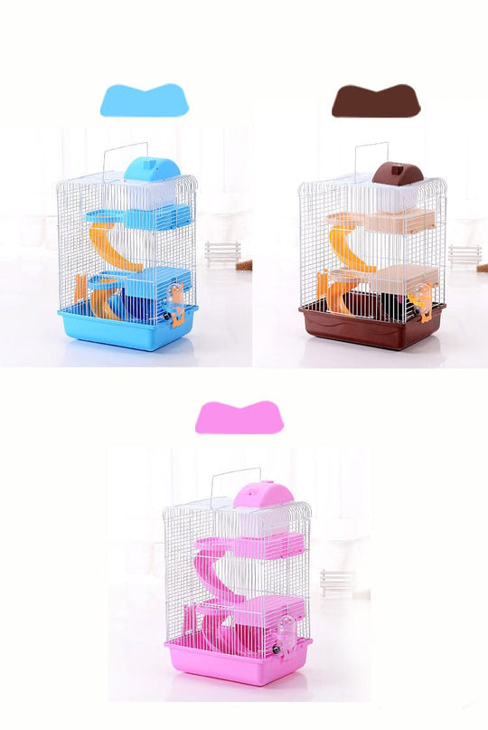 Three Storey Luxury Villa Cage Custom Fold, Hamster Cage Villa Cage for Small Pets Pet House Hamster Cage Guinea Pig Pet Cage Small Animals Kitchen Utensils Travel Heighten Pink Chinchilla.