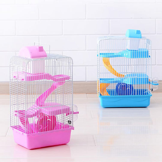 Three Storey Luxury Villa Cage Custom Fold, Hamster Cage Villa Cage for Small Pets Pet House Hamster Cage Guinea Pig Pet Cage Small Animals Kitchen Utensils Travel Heighten Pink Chinchilla.(Bulk 3 Sets)