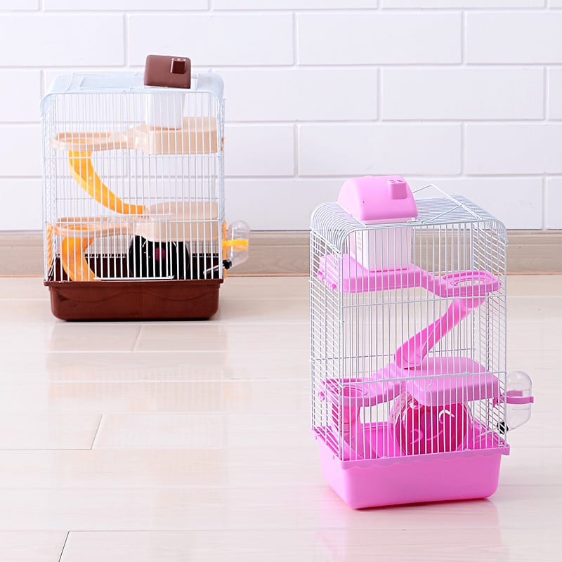 Three Storey Luxury Villa Cage Custom Fold, Hamster Cage Villa Cage for Small Pets Pet House Hamster Cage Guinea Pig Pet Cage Small Animals Kitchen Utensils Travel Heighten Pink Chinchilla.