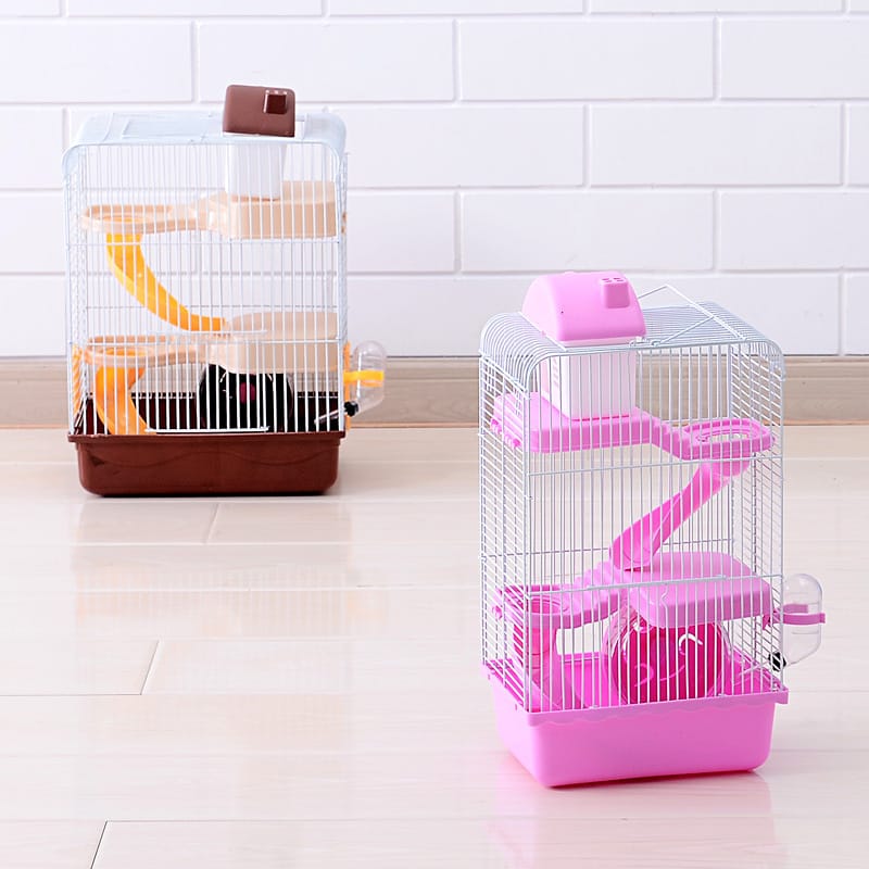 Three Storey Luxury Villa Cage Custom Fold, Hamster Cage Villa Cage for Small Pets Pet House Hamster Cage Guinea Pig Pet Cage Small Animals Kitchen Utensils Travel Heighten Pink Chinchilla.(10 Pack)