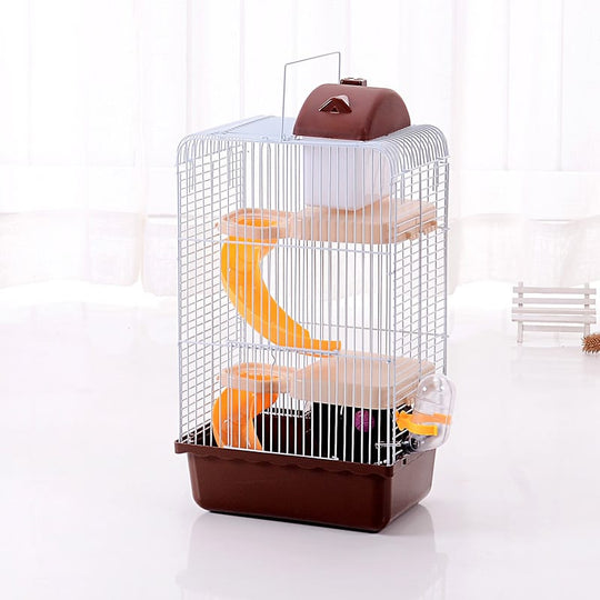 Three Storey Luxury Villa Cage Custom Fold, Hamster Cage Villa Cage for Small Pets Pet House Hamster Cage Guinea Pig Pet Cage Small Animals Kitchen Utensils Travel Heighten Pink Chinchilla.(Bulk 3 Sets)