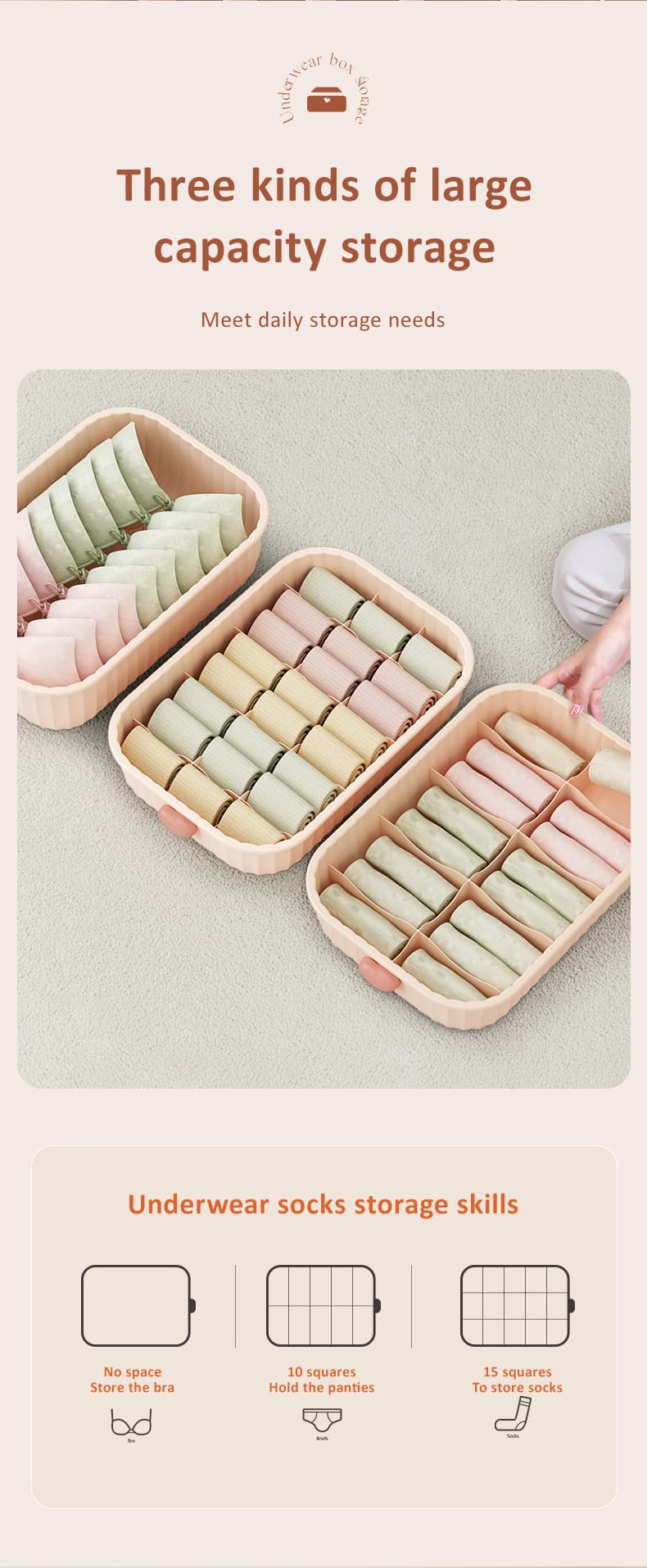 Wardrobe Bra Drawer Organizers 10 Cells, Underwear Organizer Closet Drawer Lingerie Storage Bins with Divider Foldable Cube Storage.