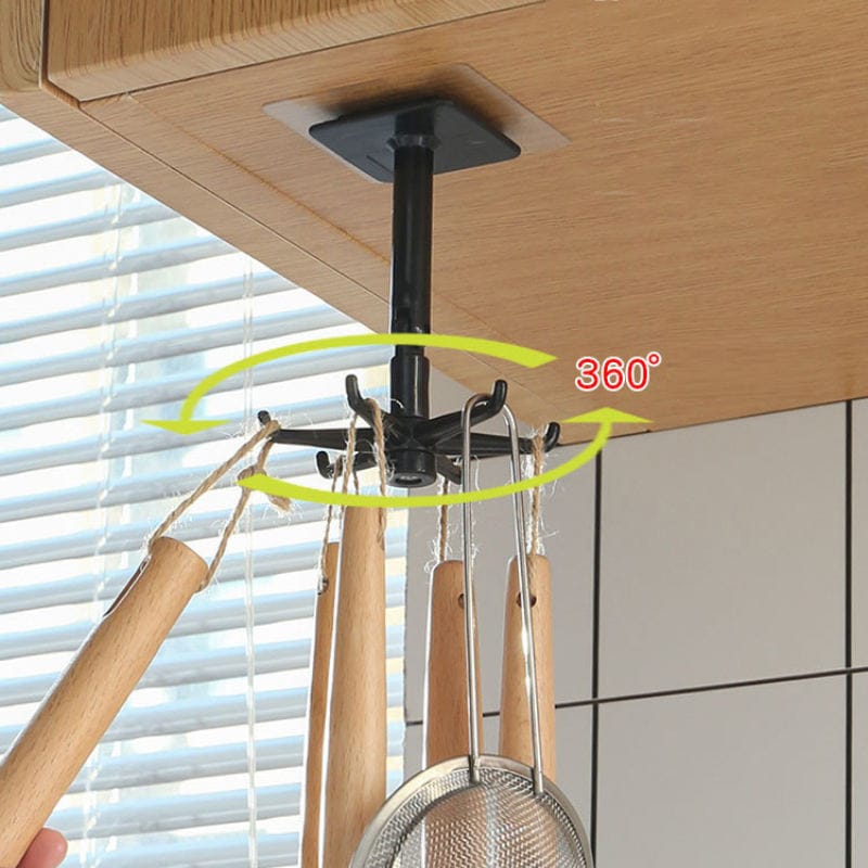 Kitchen Utensil Holder 360 Degrees Rotating Folding Hook Self Adhesive Waterproof Kitchen Hooks for Hanging for Home Bathroom Kitchen Towel-180 Degrees Vertical Flip Hook and self wall mounted storage hangers.