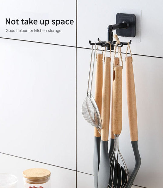 Kitchen Utensil Holder 360 Degrees Rotating Folding Hook Self Adhesive Waterproof Kitchen Hooks for Hanging for Home Bathroom Kitchen Towel-180 Degrees Vertical Flip Hook and self wall mounted storage hangers.