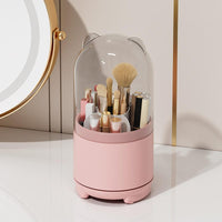 Makeup Brush Storage Cylinder, Organizer with Lid, Rotating Dustproof Make Up Brushes Container with Clear Acrylic Cover for Vanity Desktop Bathroom Countertop