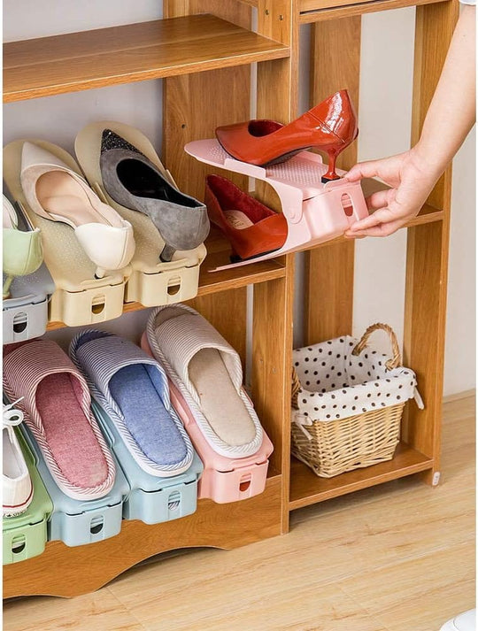 Shoe Slots Space Saver for Closet Organization, Double layer adjustable simple shoe bracket creative dustproof storage shoe rack(Bulk 3 Sets)