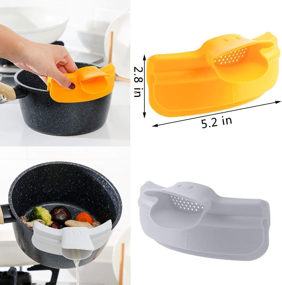 Silicone Food Strainer Hands-Free Pan Strainer, Duckbill Round Edge Funnel for Pasta, Clip-On Kitchen Food Funnel for Spaghetti, Ground Beef Fits All Bowls and Pots.