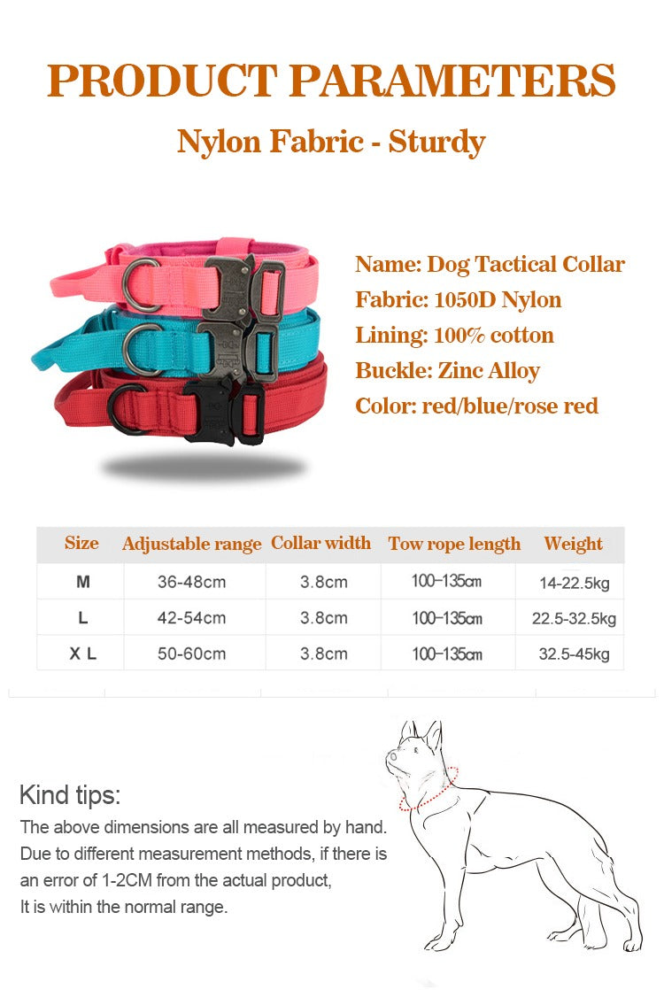 High Quality Heavy Duty Metal Buckle Pet Collar strong Dogs collar and leash set Tactical Dog Collar