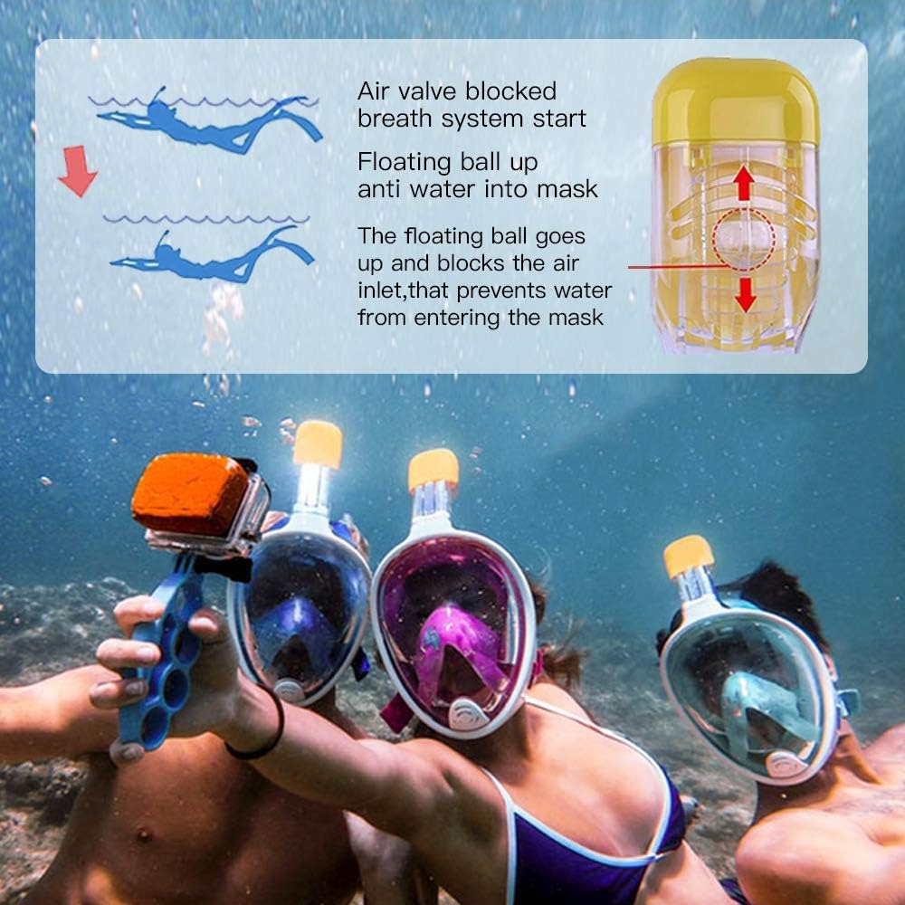 Portable 180 degree view go pro camera diving scuba full face snorkel mask(Bulk 3 Sets)