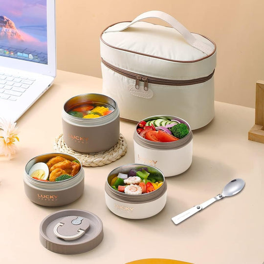 Portable Thermal Bento Lunch Box Set Insulated Lunch Container Stainless Steel Keep Warm Food Container With Bag, Induction Cooker & Microwave Safe