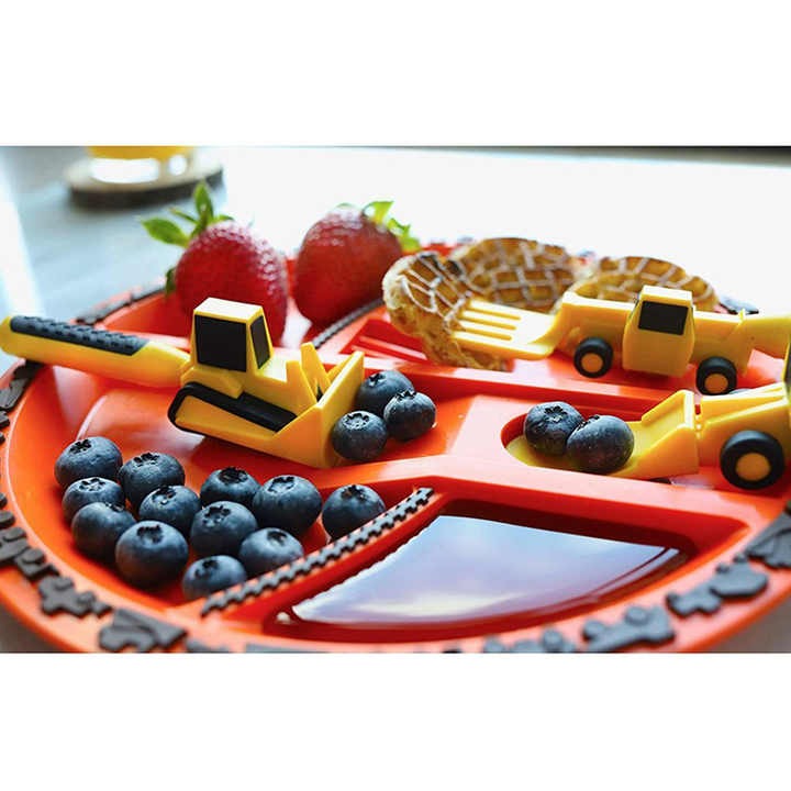 Toddler Utensils 2 and 3 Year Old, Divided Toddler Plates Constructive Eating Plate and Utensils Set Construction