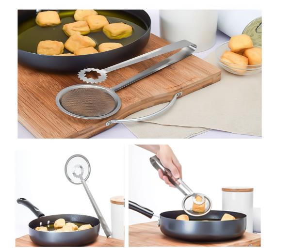 Multi Functional 2 in 1 Deep Fry Tool Filter Spoon Strainer with Clip