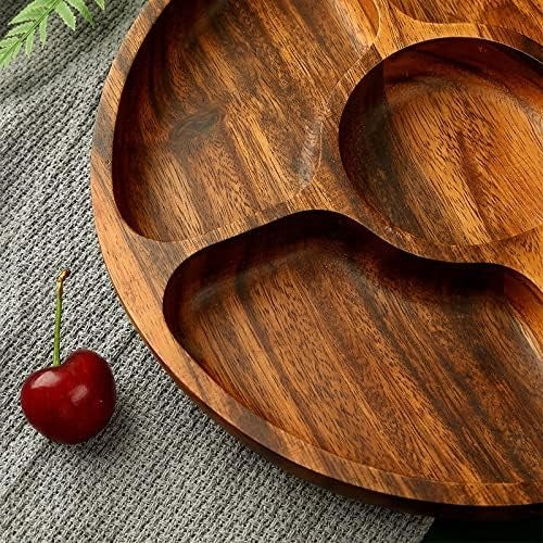 Fine Quality Round Serving Trays Acacia Wooden Divided Plates Set Dishes(Bulk 3 Sets)