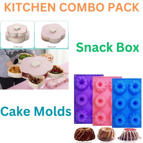 Double Deck Snack Box Flower Shaped & Silicone Bundt Cake Molds Combo Pack(Bulk 3 Sets)