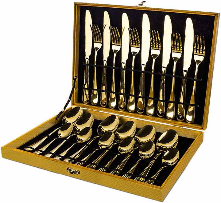 Camping Silverware Dinnerware & 24-Piece Gold Forged Stainless Steel Flatware Set Combo Pack(Bulk 3 Sets)