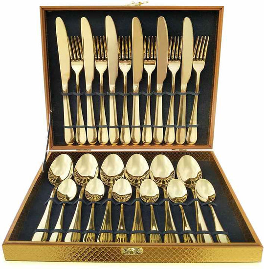 Camping Silverware Dinnerware & 24-Piece Gold Forged Stainless Steel Flatware Set Combo Pack(10 Pack)