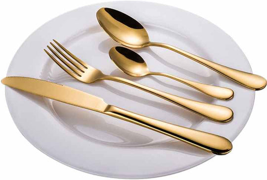 Camping Silverware Dinnerware & 24-Piece Gold Forged Stainless Steel Flatware Set Combo Pack(10 Pack)