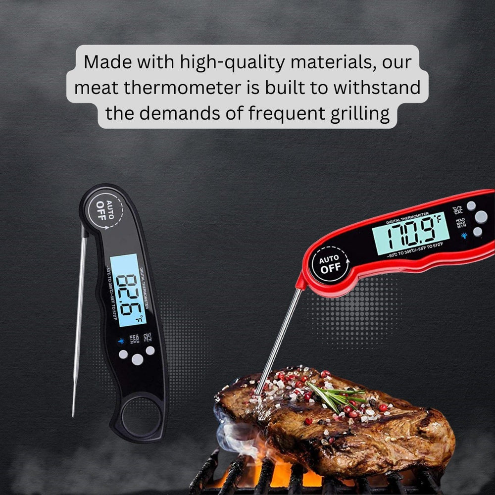 Ultra Fast Meat Thermometer & BBQ-Grill Basket Steel Foldable Nets Combo Pack