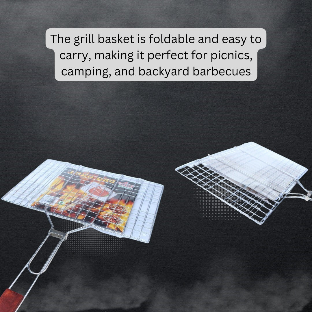 Ultra Fast Meat Thermometer & BBQ-Grill Basket Steel Foldable Nets Combo Pack(Bulk 3 Sets)