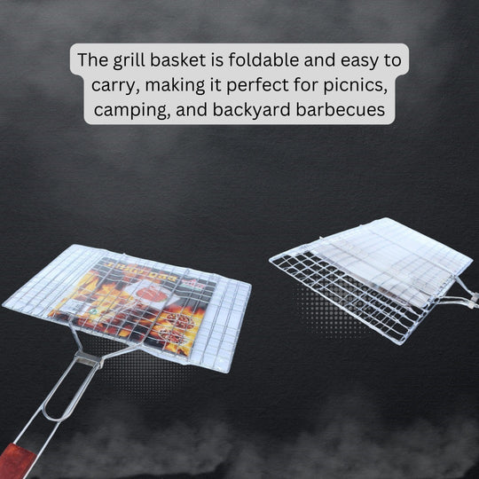 Ultra Fast Meat Thermometer & BBQ-Grill Basket Steel Foldable Nets Combo Pack