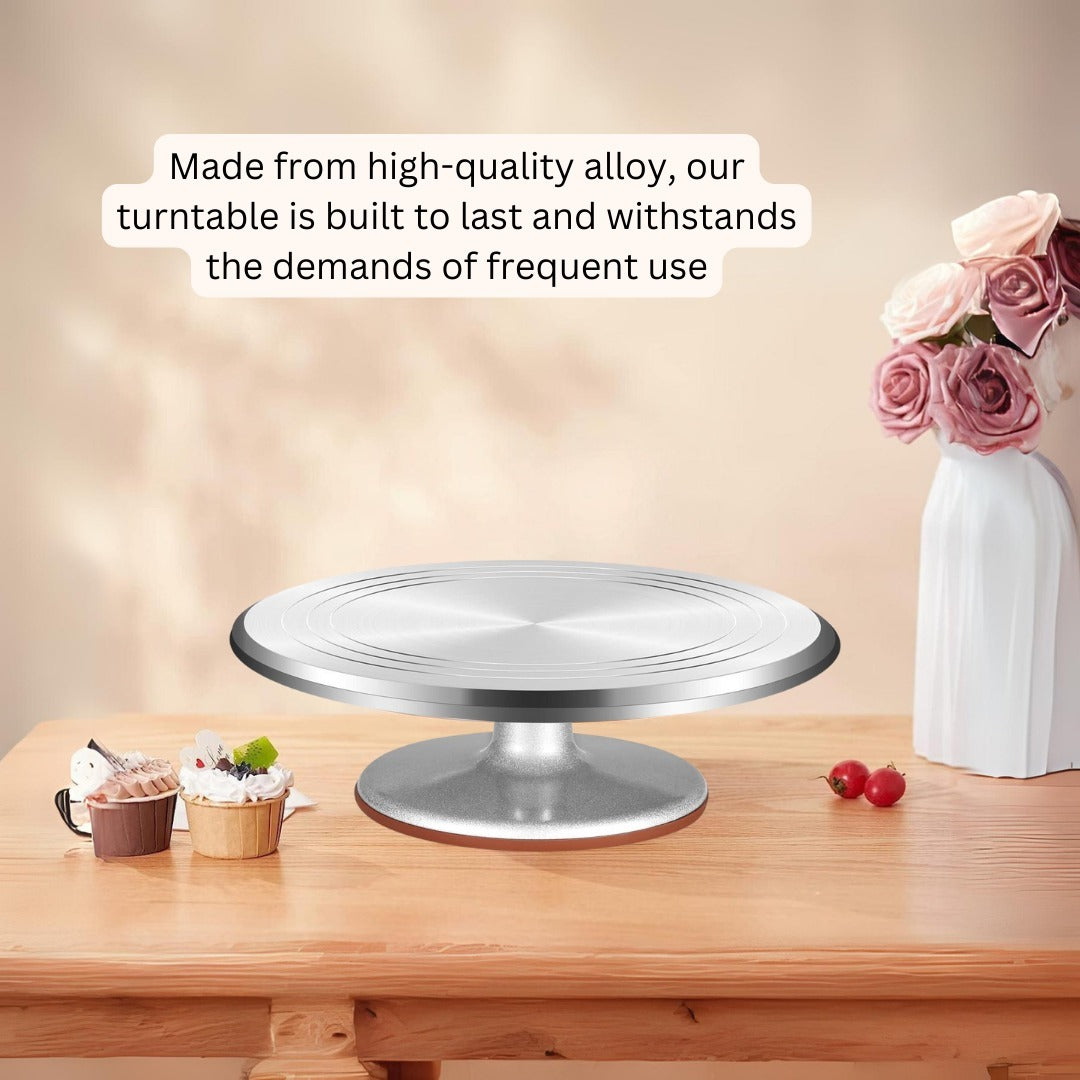 Cake Stand with Non-Slipping Silicone Bottom & Professional Cake Decorating Tools Combo Pack