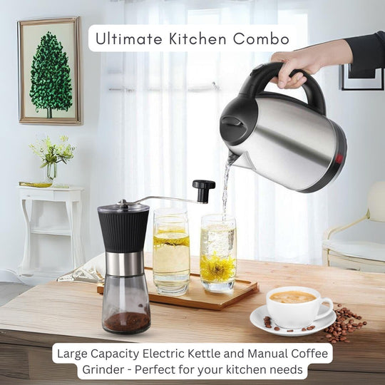 Electric 2L Hot Water Kettle & Coffee Beans Grinder Combo Pack