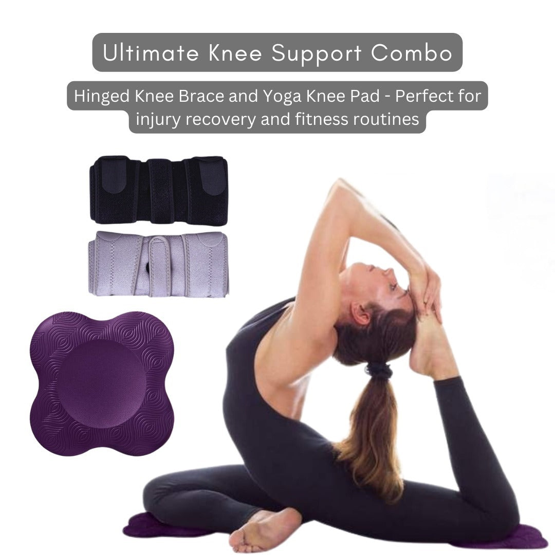 Adjustable Knee Brace Wraps Hinged Nylon & Yoga Knee Pad Cushion Combo Pack