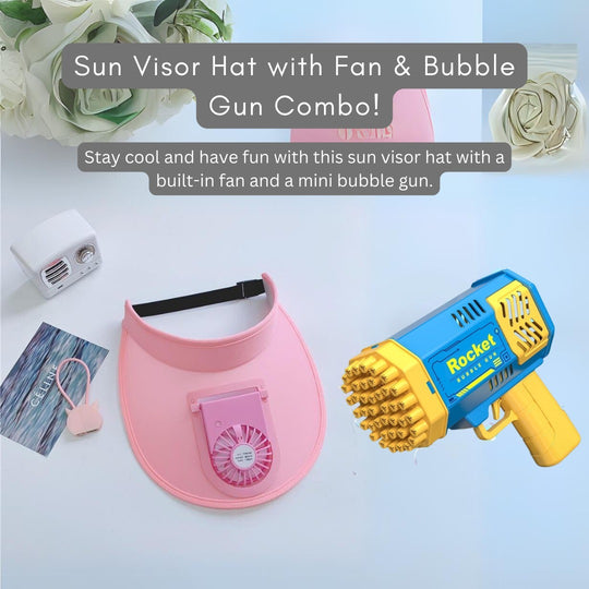 Sun Visor Hats with Fan & Bubble Gun for Toddlers Combo Pack(Bulk 3 Sets)