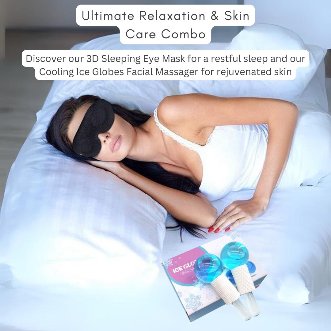 3D Sleeping Eye Mask & Cooling Ice Globes Facial Massager Tool Pack