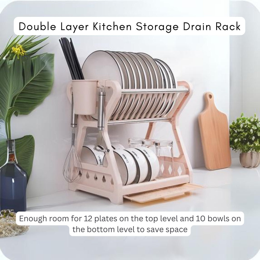 Bamboo Dish Drying Rack & Double Layer Kitchen Dishes Storage Drain Rack Pack(10 Pack)