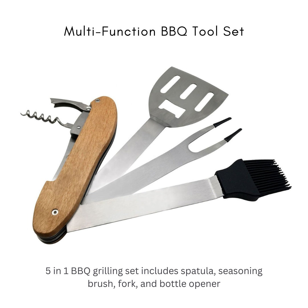 BBQ Rib Rack Non Stick & BBQ Tool Set 5 in 1 Multifunction Spatula Pack